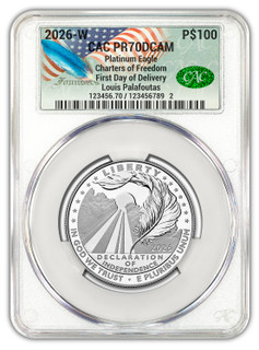 2026-W $100 Platinum Eagle Charters of Freedom FDD CAC PR70 Founders