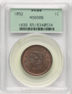 1852 1C RB Large Cent PCGS MS65