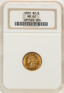 1850 $2.50 Liberty Quarter Eagle NGC MS62