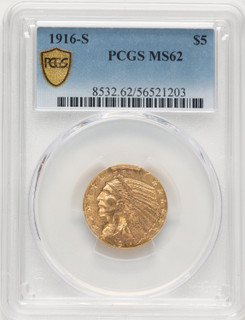 1916-S $5 Indian Half Eagle PCGS MS62