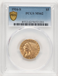 1916-S $5 Indian Half Eagle PCGS MS62