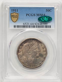 1911 50C CAC Barber Half Dollar PCGS MS64