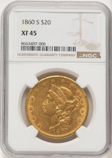 1860-S $20 Liberty Double Eagle NGC XF45