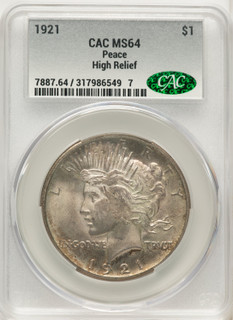 1921 Peace Dollar CACG MS64