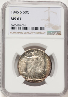 1945-S 50C Walking Liberty Half Dollar NGC MS67
