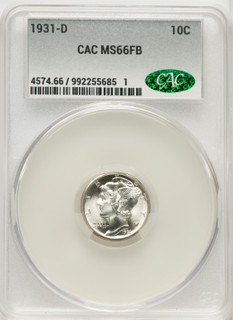 1931-D 10C FB Mercury Dime CACG MS66