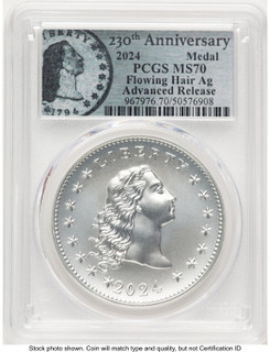 2024-(P) Silver 230th Anniversary Flowing Hair Medal AR Flowing Hair Label Modern Commemoratives PCGS MS70