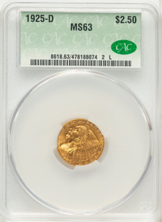 1925-D $2.50 Green Label Indian Quarter Eagle CACG MS63