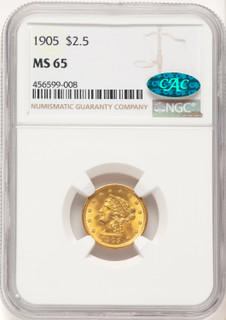 1905 $2.50 CAC Liberty Quarter Eagle NGC MS65