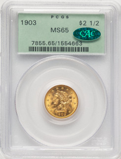 1903 $2.50 CAC Liberty Quarter Eagle PCGS MS65