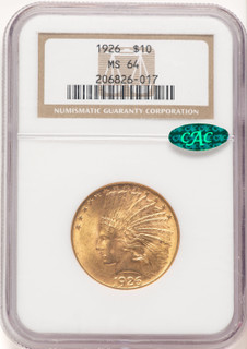 1926 $10 CAC Indian Eagle NGC MS64