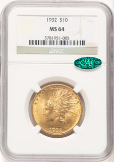 1932 $10 CAC Indian Eagle NGC MS64