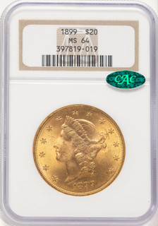 1899 $20 CAC Liberty Double Eagle NGC MS64