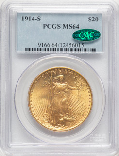 1914-S $20 CAC Saint-Gaudens Double Eagle PCGS MS64