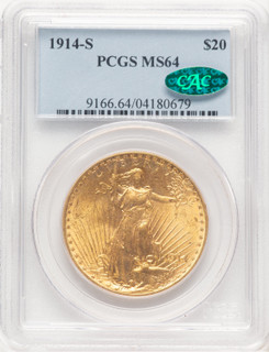 1914-S $20 CAC Saint-Gaudens Double Eagle PCGS MS64