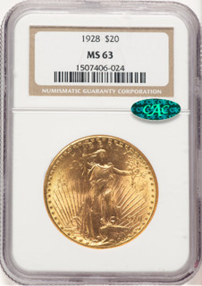 1928 $20 CAC Saint-Gaudens Double Eagle NGC MS63