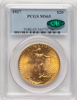 1927 $20 CAC Saint-Gaudens Double Eagle PCGS MS65