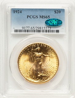 1924 $20 Saint CAC Blue Gradient Saint-Gaudens Double Eagle PCGS MS65