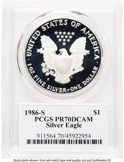 1986-S Proof Silver Eagle 1 oz TD Rogers PCGS PR70