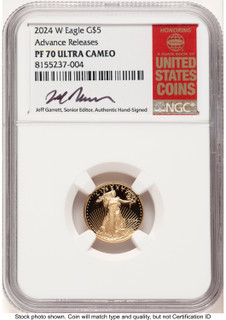 2024-W Proof Gold Eagle 1/10 oz AR Jeff Garrett Red Book NGC PF70