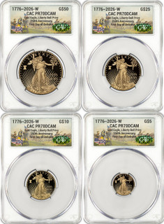 2026-W Proof Gold Eagle 250 Liberty Bell 4-Coin Set FDD CAC PR70 (1776-2026)