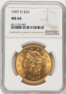 1907-D $20 Liberty Double Eagle NGC MS66
