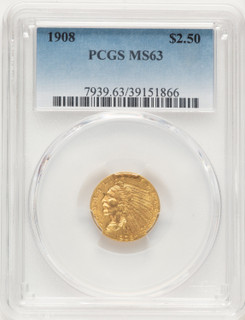 1908 $2.50 Indian Quarter Eagle PCGS MS63