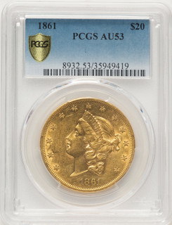 1861 $20 Blue Gradient Liberty Double Eagle PCGS AU53