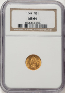 1862 G$1 Gold Dollar NGC MS64