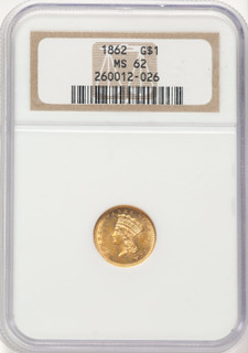 1862 G$1 Gold Dollar NGC MS62