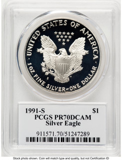 1991-S Proof Silver Eagle 1 oz TD Rogers PCGS PR70
