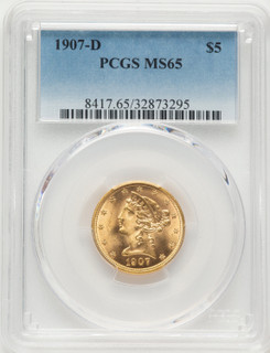 1907-D $5 Liberty Half Eagle PCGS MS65