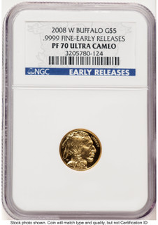 2008-W Proof Gold Buffalo 1/10 oz ER Blue NGC PF70