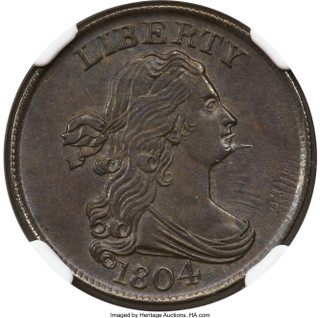 1804 1/2 C Spike Chin C-8 BN Half Cent NGC MS65