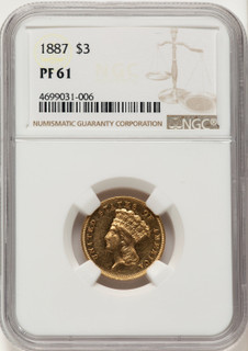 1887 $3 Brown Label Proof Three Dollar Gold Pieces NGC PR61