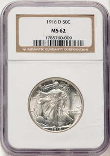 1916-D 50C Walking Liberty Half Dollar NGC MS62