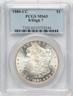1880-CC 8 Over High 7 Morgan Dollar PCGS MS65