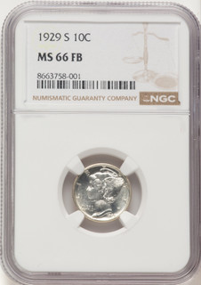 1929-S 10C FB Mercury Dime NGC MS66