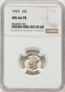 1925 10C FB Mercury Dime NGC MS66