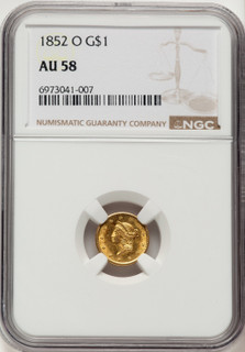 1852-O G$1 Gold Dollar NGC AU58