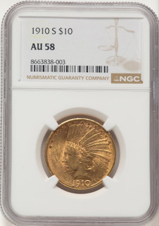 1910-S $10 Indian Eagle NGC AU58