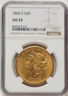 1865-S $20 Liberty Double Eagle NGC AU53