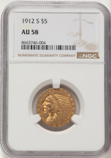 1912-S $5 Indian Half Eagle NGC AU58