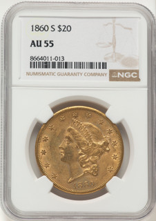 1860-S $20 Liberty Double Eagle NGC AU55