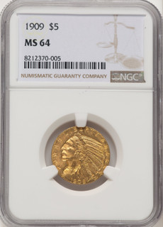 1909 $5 Indian Half Eagle NGC MS64