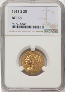 1912-S $5 Indian Half Eagle NGC AU58