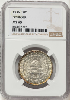 1936 50C Norfolk Commemorative Silver NGC MS68
