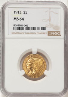 1913 $5 Indian Half Eagle NGC MS64