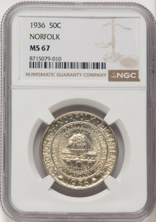 1936 50C Norfolk Commemorative Silver NGC MS67