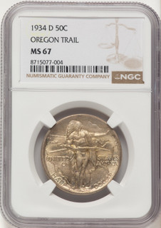 1934-D 50C Oregon Commemorative Silver NGC MS67
